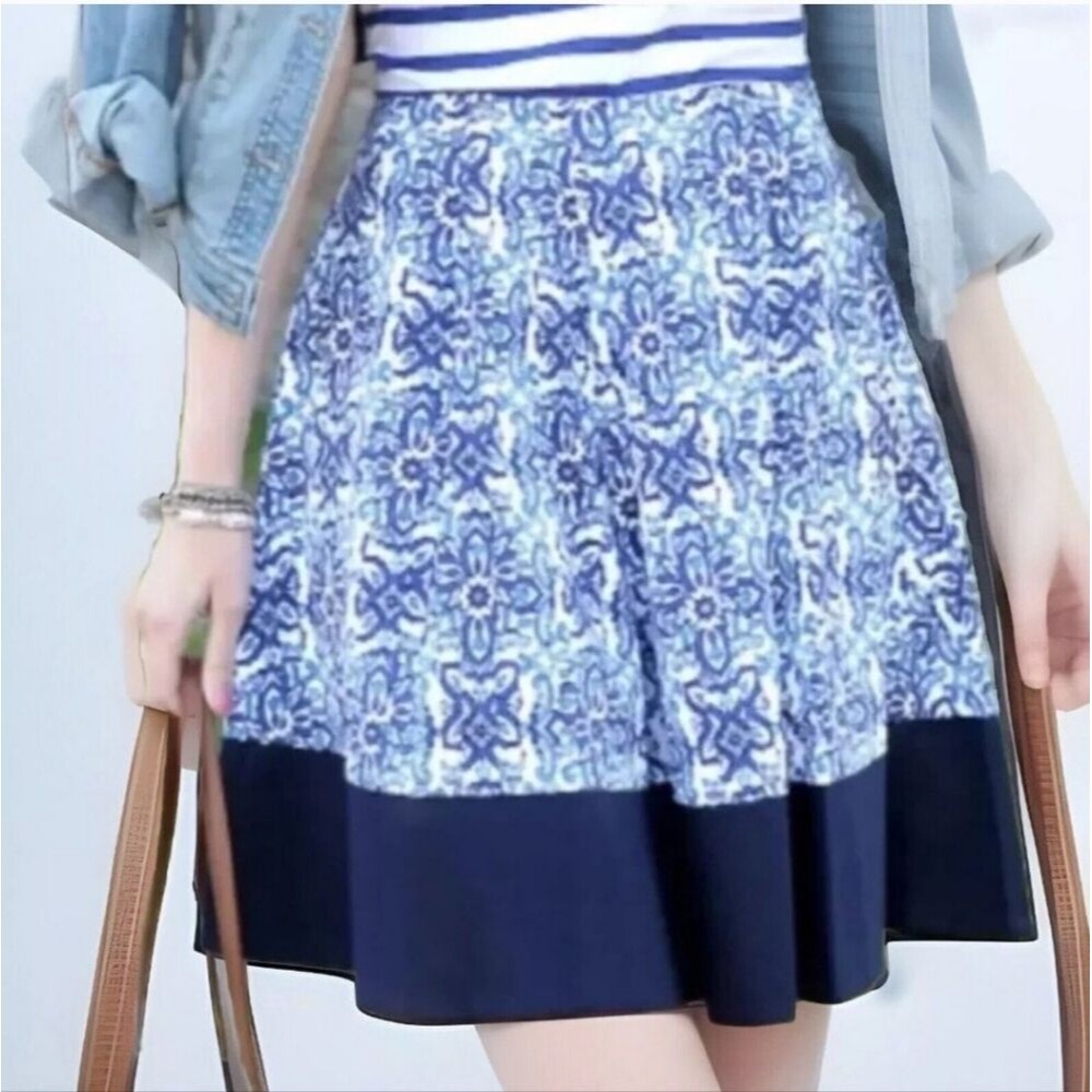 Milly Tile Print A-line Pleated Circle Skirt in Blue Combo Size Large - Picture 5 of 9